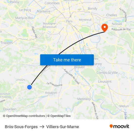 Briis-Sous-Forges to Villiers-Sur-Marne map