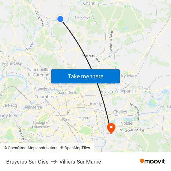 Bruyeres-Sur-Oise to Villiers-Sur-Marne map