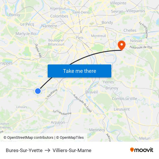 Bures-Sur-Yvette to Villiers-Sur-Marne map