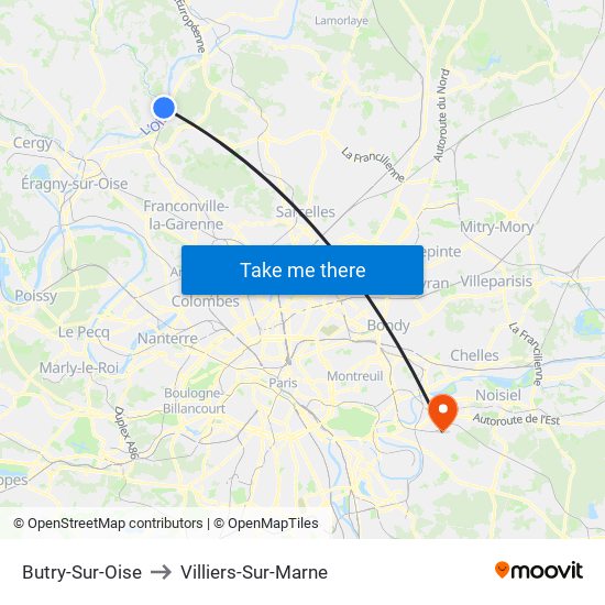 Butry-Sur-Oise to Villiers-Sur-Marne map