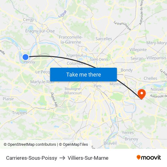 Carrieres-Sous-Poissy to Villiers-Sur-Marne map