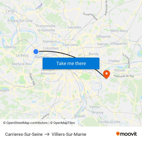 Carrieres-Sur-Seine to Villiers-Sur-Marne map