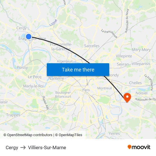 Cergy to Villiers-Sur-Marne map