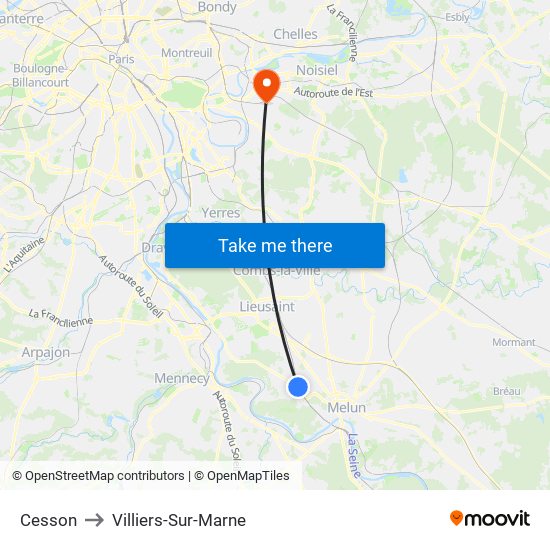 Cesson to Villiers-Sur-Marne map