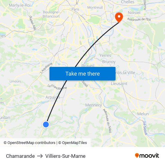 Chamarande to Villiers-Sur-Marne map