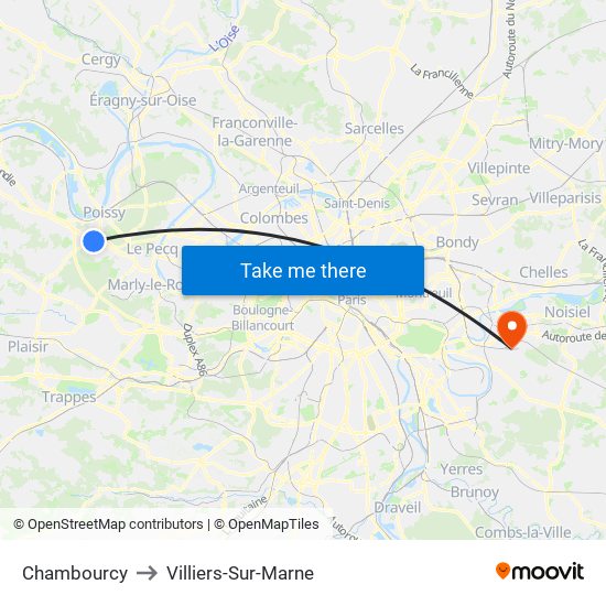 Chambourcy to Villiers-Sur-Marne map