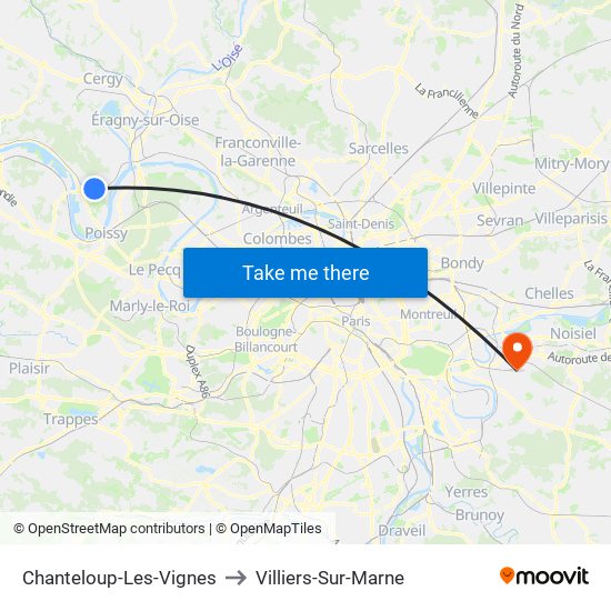 Chanteloup-Les-Vignes to Villiers-Sur-Marne map