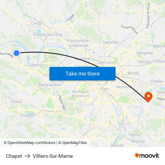Chapet to Villiers-Sur-Marne map