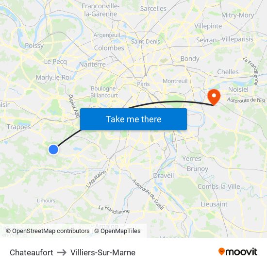 Chateaufort to Villiers-Sur-Marne map