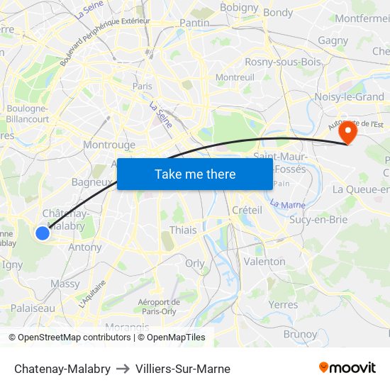Chatenay-Malabry to Villiers-Sur-Marne map