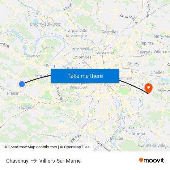 Chavenay to Villiers-Sur-Marne map