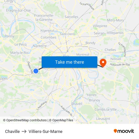 Chaville to Villiers-Sur-Marne map