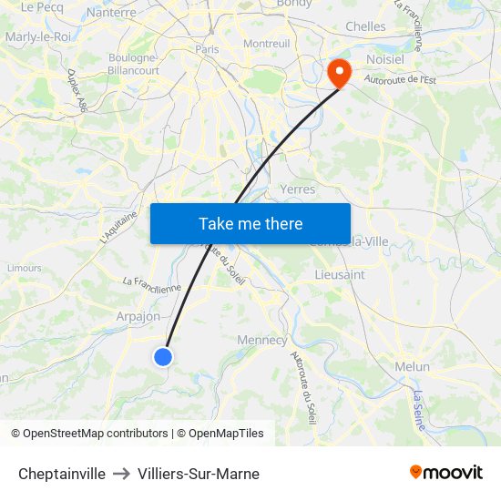 Cheptainville to Villiers-Sur-Marne map