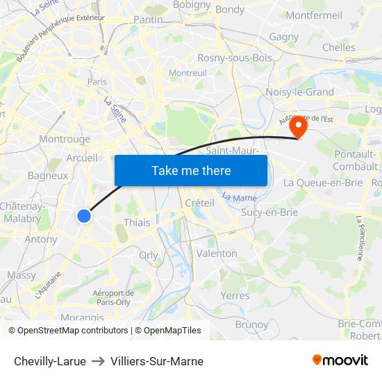 Chevilly-Larue to Villiers-Sur-Marne map