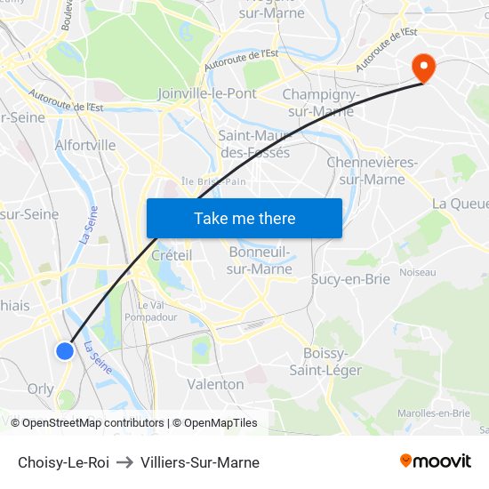 Choisy-Le-Roi to Villiers-Sur-Marne map