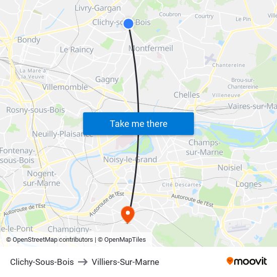 Clichy-Sous-Bois to Villiers-Sur-Marne map