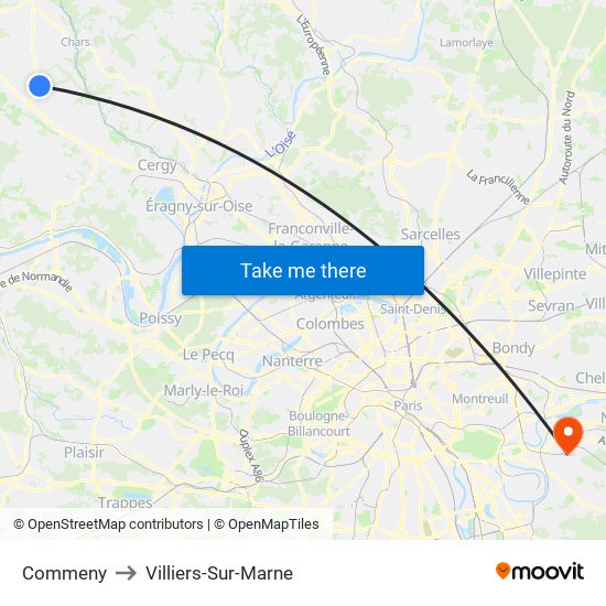 Commeny to Villiers-Sur-Marne map