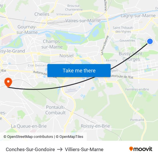 Conches-Sur-Gondoire to Villiers-Sur-Marne map