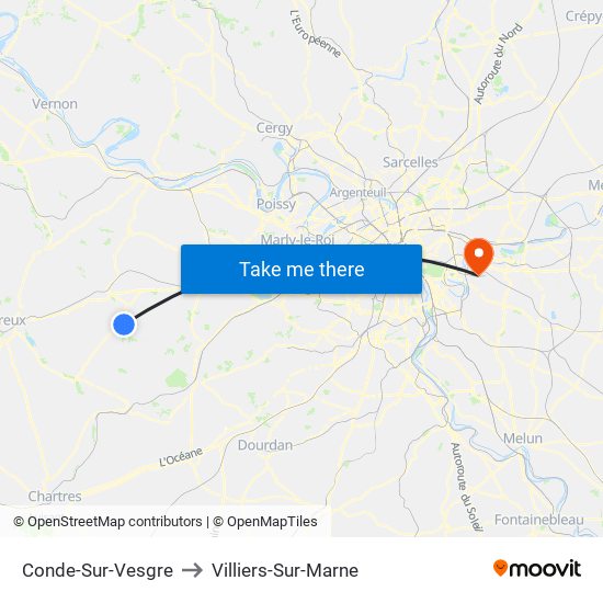 Conde-Sur-Vesgre to Villiers-Sur-Marne map