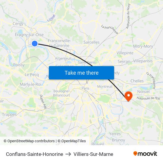 Conflans-Sainte-Honorine to Villiers-Sur-Marne map