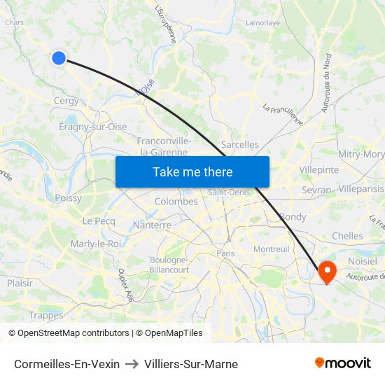 Cormeilles-En-Vexin to Villiers-Sur-Marne map