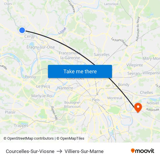 Courcelles-Sur-Viosne to Villiers-Sur-Marne map