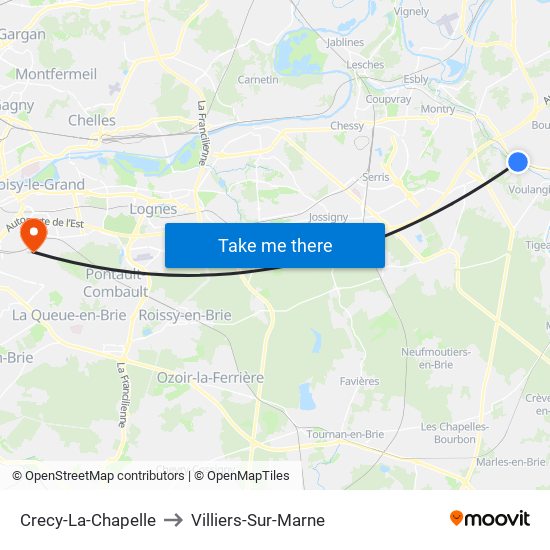 Crecy-La-Chapelle to Villiers-Sur-Marne map