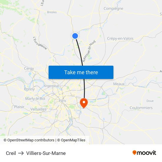 Creil to Villiers-Sur-Marne map