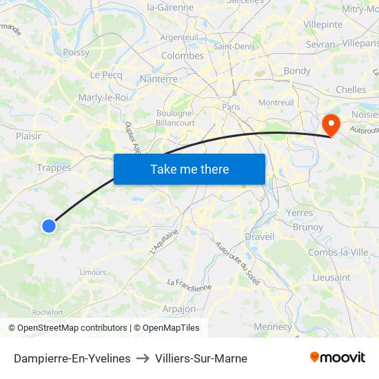 Dampierre-En-Yvelines to Villiers-Sur-Marne map