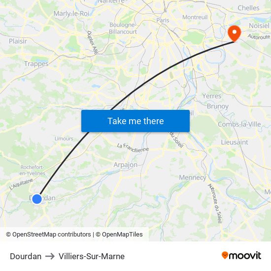 Dourdan to Villiers-Sur-Marne map