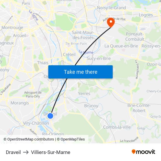 Draveil to Villiers-Sur-Marne map