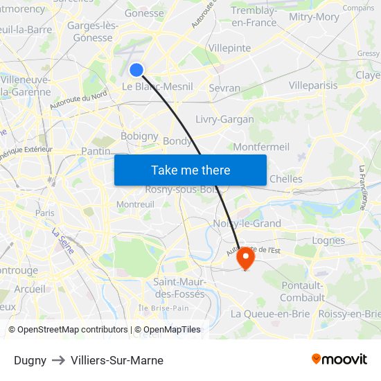 Dugny to Villiers-Sur-Marne map