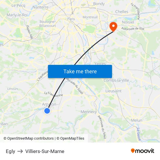 Egly to Villiers-Sur-Marne map