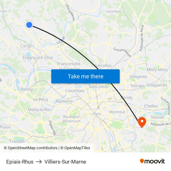 Epiais-Rhus to Villiers-Sur-Marne map