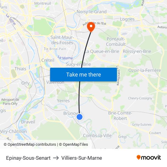 Epinay-Sous-Senart to Villiers-Sur-Marne map