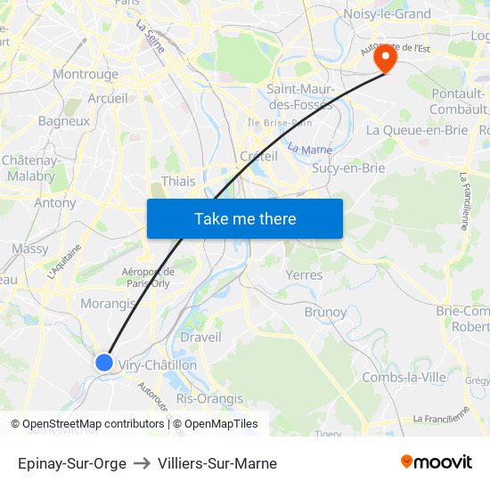 Epinay-Sur-Orge to Villiers-Sur-Marne map