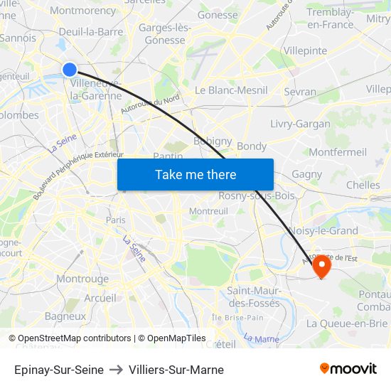 Epinay-Sur-Seine to Villiers-Sur-Marne map