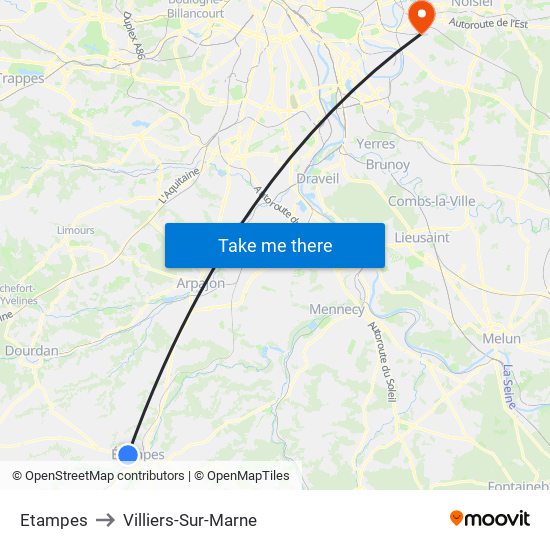 Etampes to Villiers-Sur-Marne map