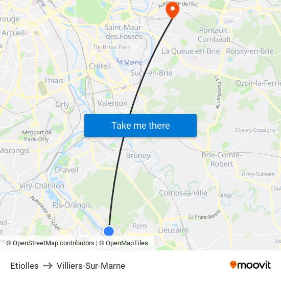Etiolles to Villiers-Sur-Marne map