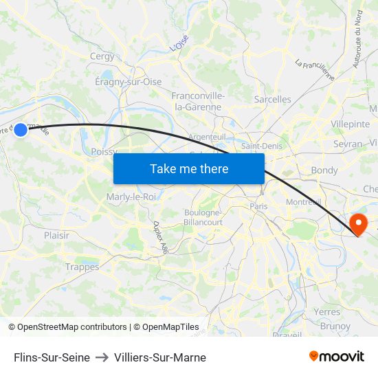 Flins-Sur-Seine to Villiers-Sur-Marne map