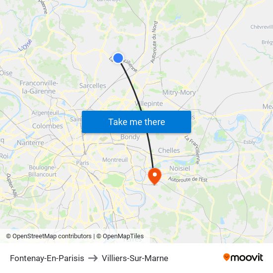 Fontenay-En-Parisis to Villiers-Sur-Marne map