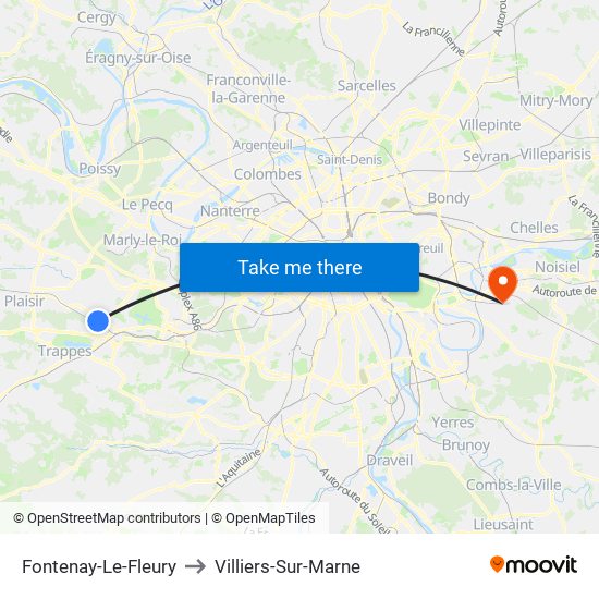 Fontenay-Le-Fleury to Villiers-Sur-Marne map