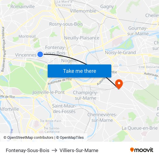 Fontenay-Sous-Bois to Villiers-Sur-Marne map