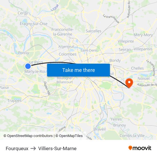 Fourqueux to Villiers-Sur-Marne map