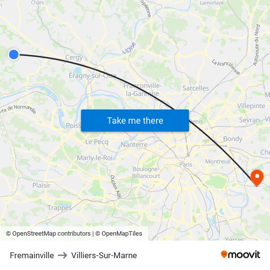 Fremainville to Villiers-Sur-Marne map