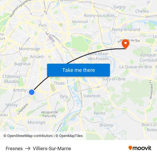 Fresnes to Villiers-Sur-Marne map