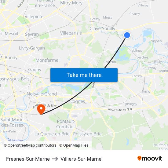 Fresnes-Sur-Marne to Villiers-Sur-Marne map
