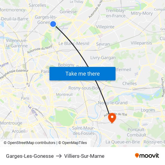 Garges-Les-Gonesse to Villiers-Sur-Marne map