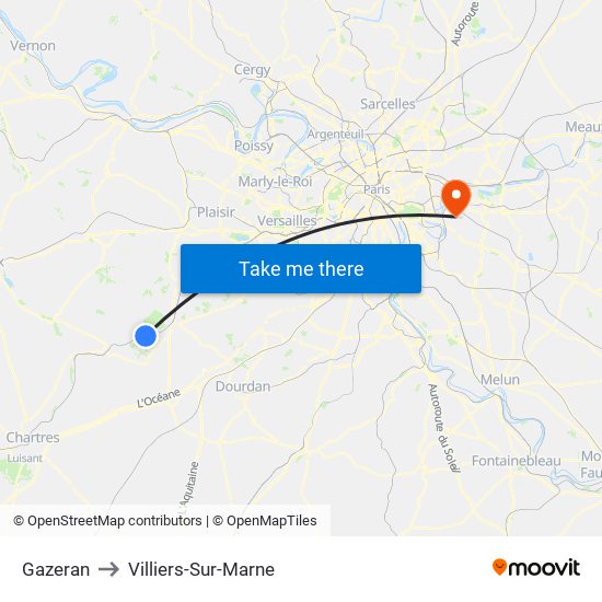 Gazeran to Villiers-Sur-Marne map