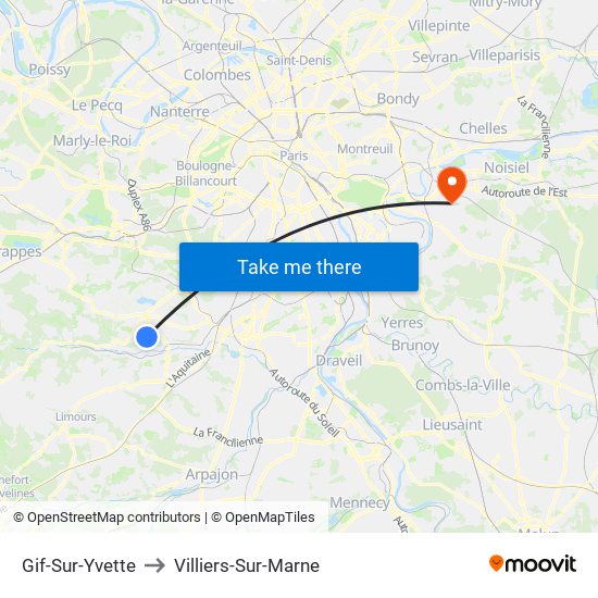 Gif-Sur-Yvette to Villiers-Sur-Marne map